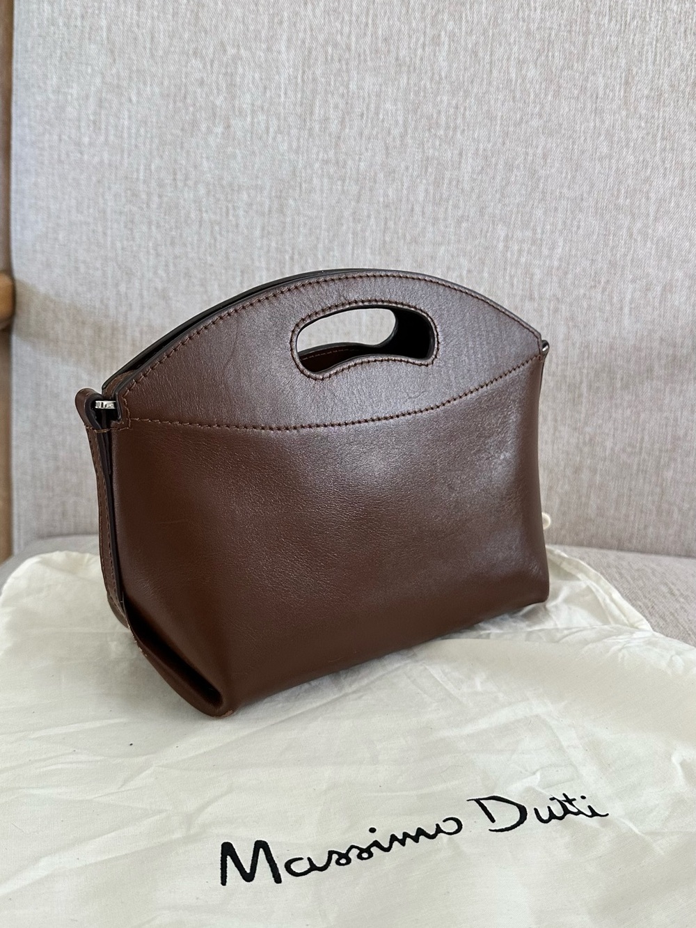 Massimo Dutti Dark Brown Leather Handheld Tote